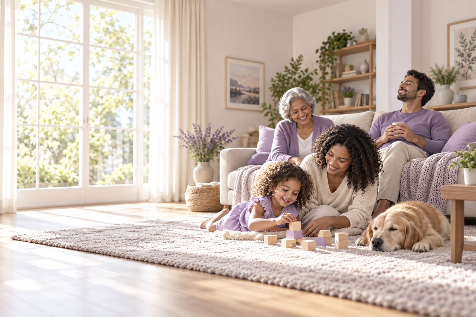 A family sharing a calm everyday moment at home